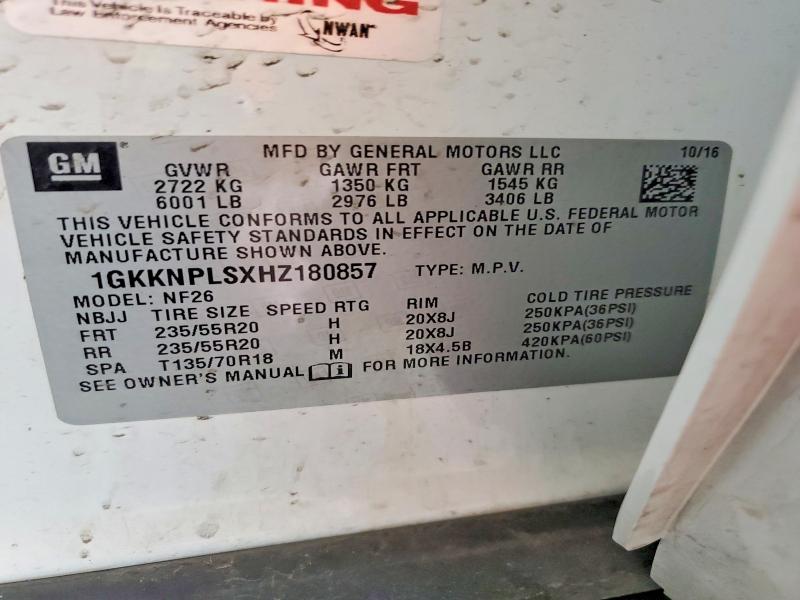 52338296 :رقم المزاد ، 1GKKNPLSXHZ180857 vin ، 2017 Gmc Acadia مزاد بيع