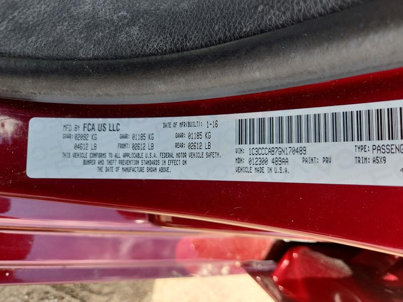 54602916 :رقم المزاد ، 1C3CCCAB7GN170489 vin ، 2016 Chrysler 200 مزاد بيع