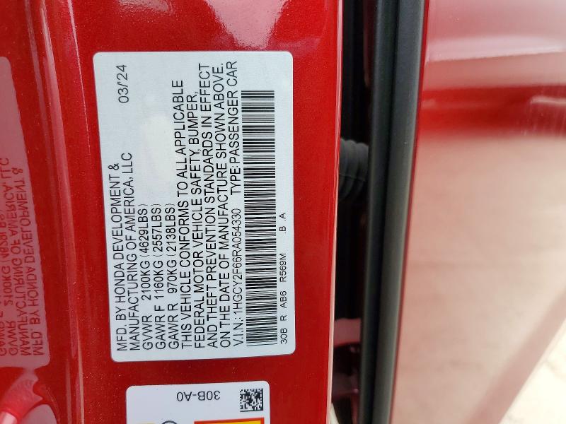 52429156 :رقم المزاد ، 1HGCY2F66RA054330 vin ، 2024 Honda Accord مزاد بيع