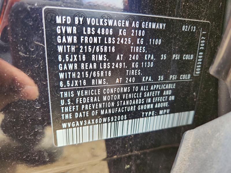 Продаж на аукціоні авто 2013 Volkswagen Tiguan, vin: WVGAV3AX6DW592005, номер лоту: 53439486