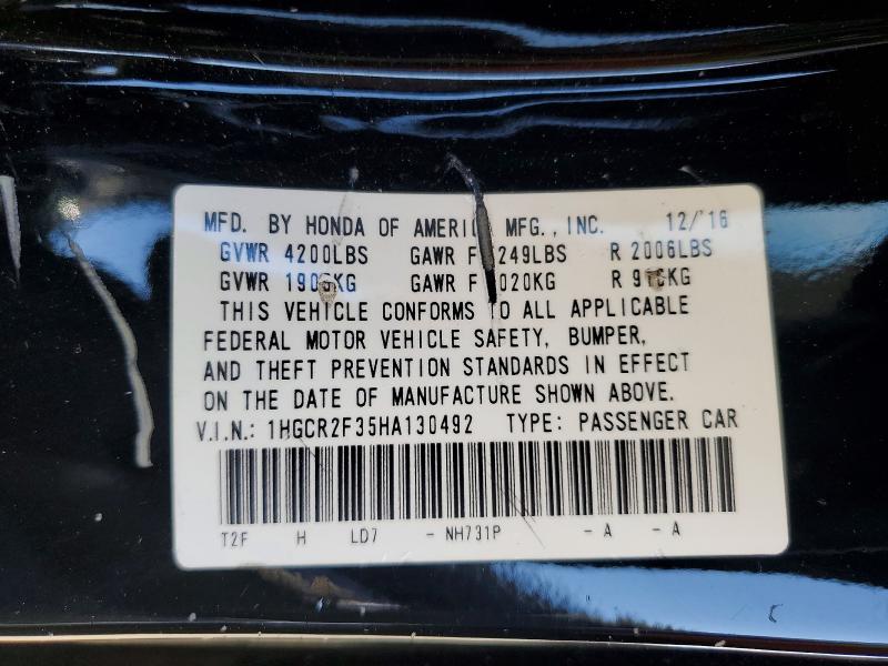 2017 Honda Accord მანქანა იყიდება აუქციონზე, vin: 1HGCR2F35HA130492, აუქციონის ნომერი: 52603396