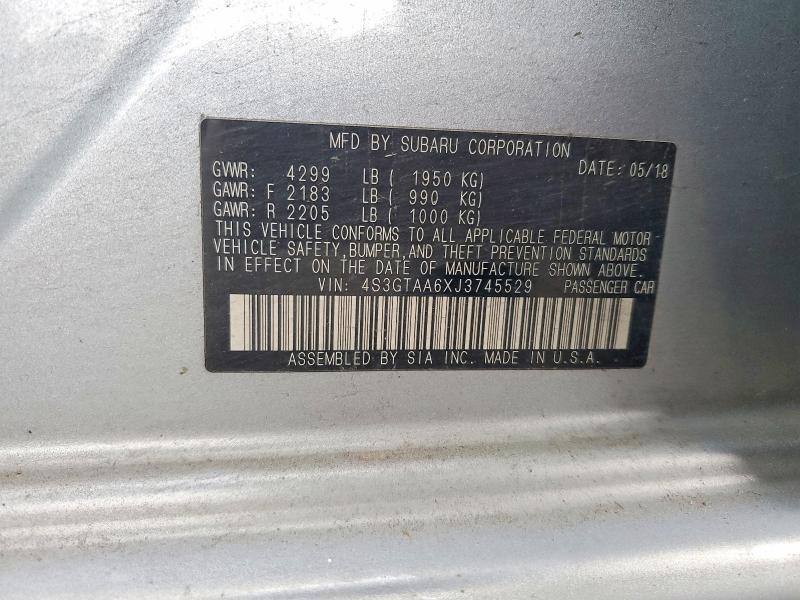 53451336 :رقم المزاد ، 4S3GTAA6XJ3745529 vin ، 2018 Subaru Impreza مزاد بيع