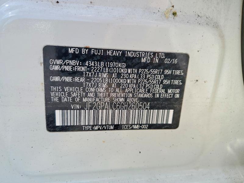 Aukcja sprzedaży 2016 Subaru Crosstrek, vin: JF2GPALC6GH260504, numer aukcji: 55529616