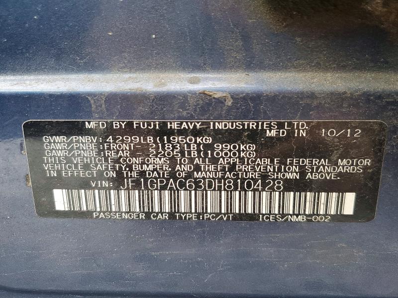 52061856 :رقم المزاد ، JF1GPAC63DH810428 vin ، 2013 Subaru Impreza مزاد بيع