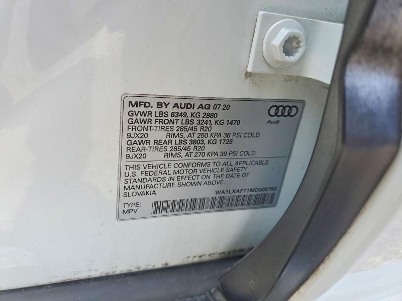 52164396 :رقم المزاد ، WA1LXAF71MD000763 vin ، 2021 Audi Q7 مزاد بيع