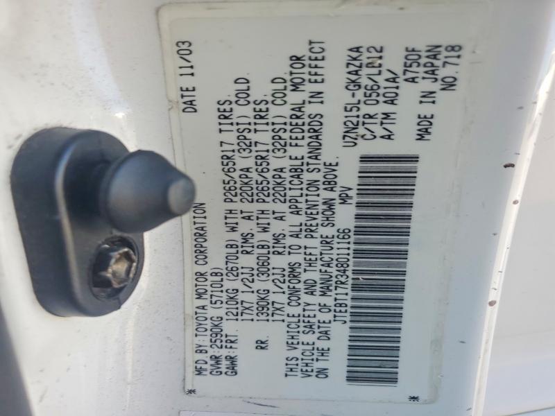 Продаж на аукціоні авто 2004 Toyota 4runner, vin: JTEBT17R348011166, номер лоту: 50579656