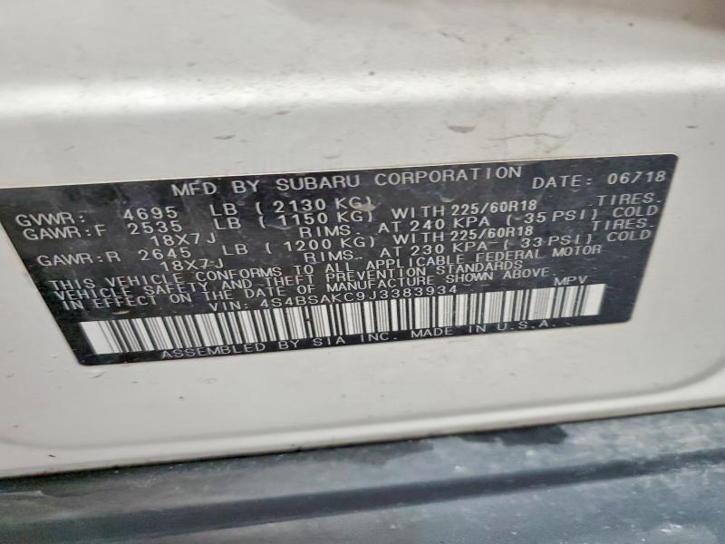 Aukcja sprzedaży 2018 Subaru Outback, vin: 4S4BSAKC9J3383934, numer aukcji: 54452176