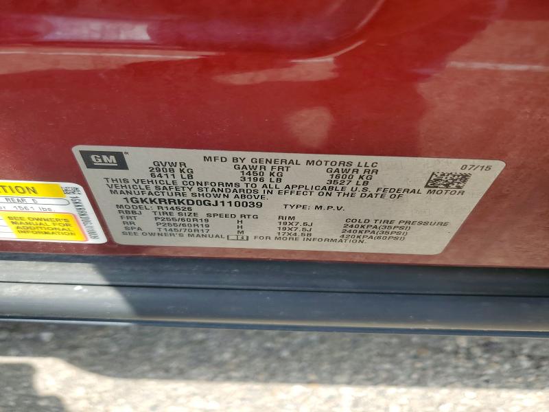 Aukcja sprzedaży 2016 Gmc Acadia, vin: 1GKKRRKD0GJ110039, numer aukcji: 53982086