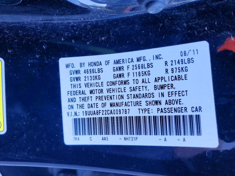 53190866 :رقم المزاد ، 19UUA8F22CA009787 vin ، 2012 Acura Tl مزاد بيع