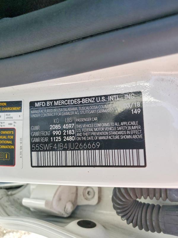Aukcja sprzedaży 2018 Mercedes-benz C, vin: 55SWF4JB4JU266669, numer aukcji: 53652776