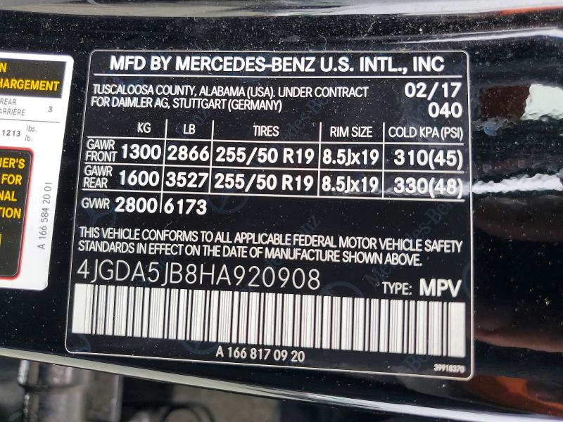 Aukcja sprzedaży 2017 Mercedes-benz Gle, vin: 4JGDA5JB8HA920908, numer aukcji: 52513266
