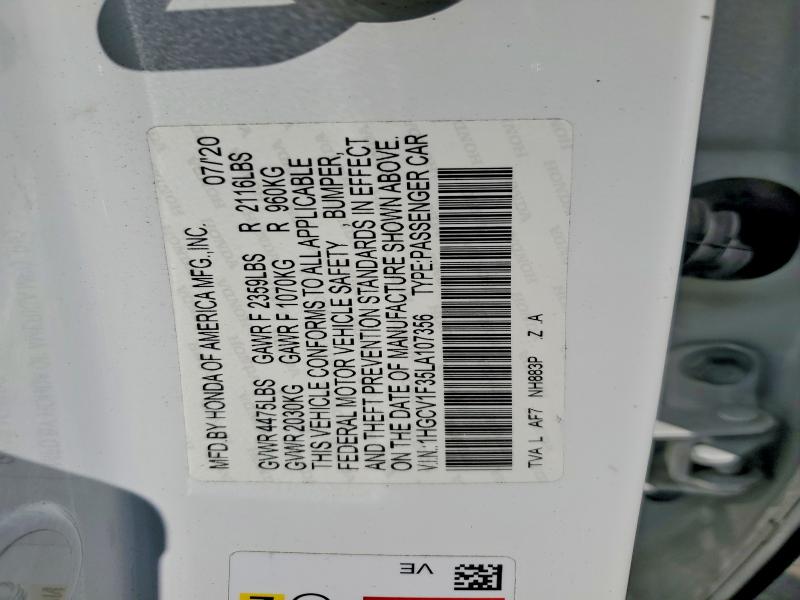 Aukcja sprzedaży 2020 Honda Accord, vin: 1HGCV1F35LA107356, numer aukcji: 53119456
