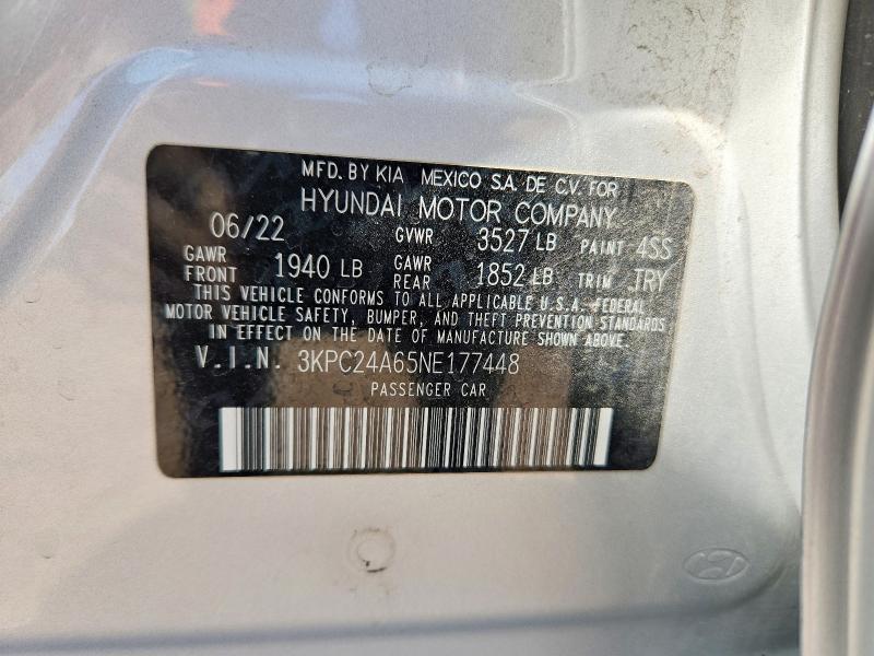 Aukcja sprzedaży 2022 Hyundai Accent, vin: 3KPC24A65NE177448, numer aukcji: 54136366