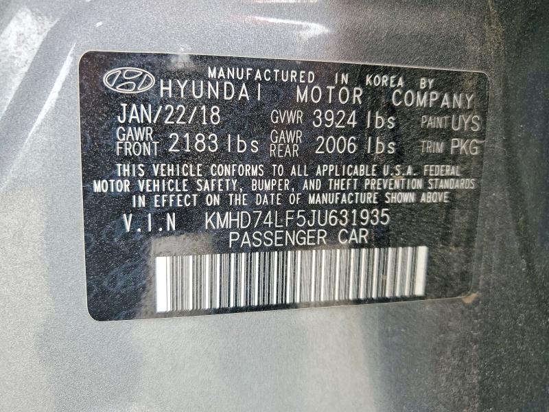 Продаж на аукціоні авто 2018 Hyundai Elantra, vin: KMHD74LF5JU631935, номер лоту: 51882016