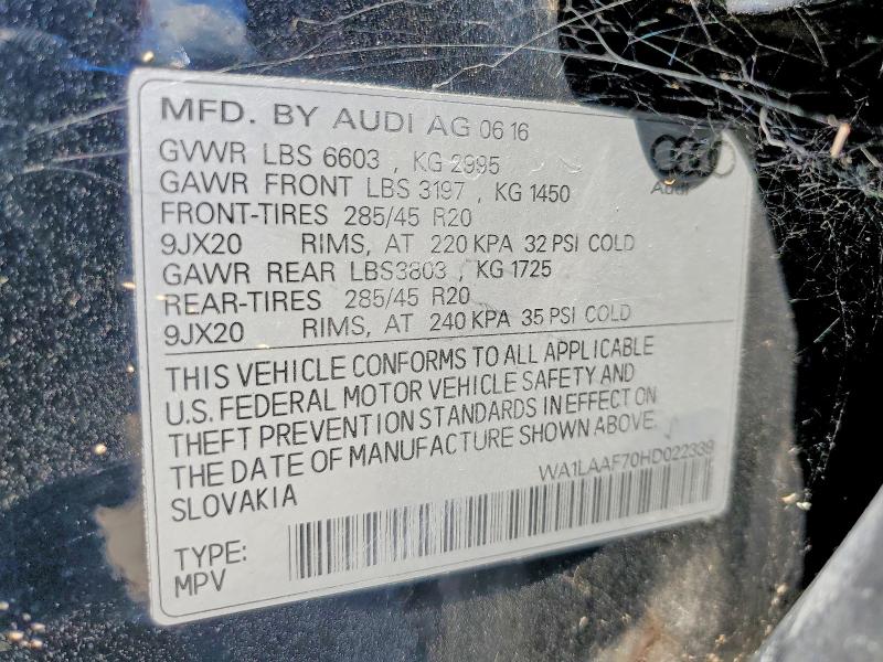 Продаж на аукціоні авто 2017 Audi Q7, vin: WA1LAAF70HD022339, номер лоту: 52445416