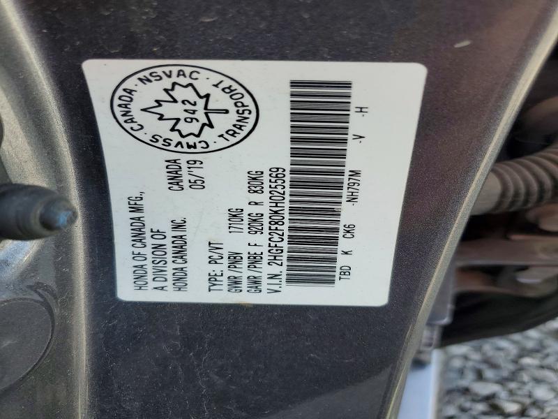 Aukcja sprzedaży 2019 Honda Civic, vin: 2HGFC2F80KH025569, numer aukcji: 53715006