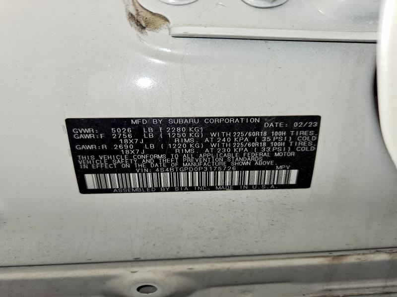 54767806 :رقم المزاد ، 4S4BTGPD0P3175726 vin ، 2023 Subaru Outback مزاد بيع