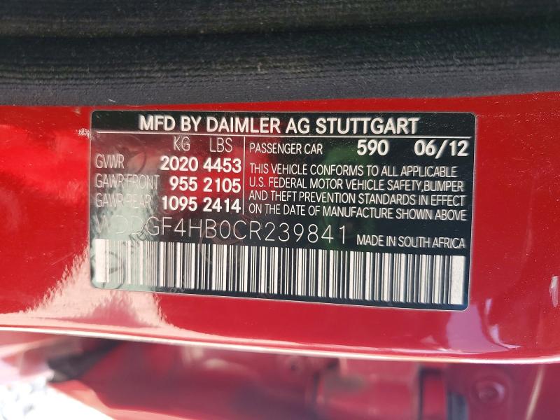 Aukcja sprzedaży 2012 Mercedes-benz C, vin: WDDGF4HB0CR239841, numer aukcji: 52961746