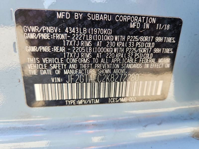 Продаж на аукціоні авто 2019 Subaru Crosstrek, vin: JF2GTAEC2K8272280, номер лоту: 52238486