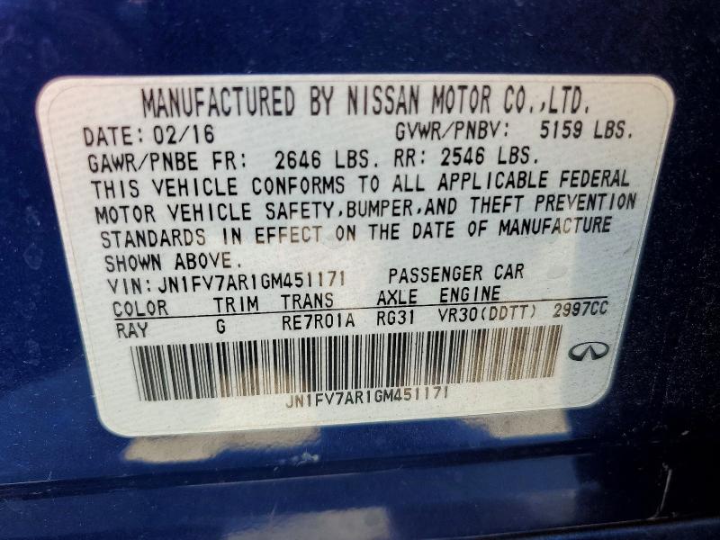 Продаж на аукціоні авто 2016 Infiniti Q50, vin: JN1FV7AR1GM451171, номер лоту: 52458446
