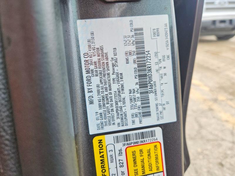Aukcja sprzedaży 2019 Ford Fusion, vin: 3FA6P0HD3KR172254, numer aukcji: 54504206