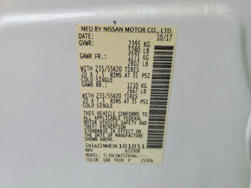 Продажа на аукционе авто 2018 Nissan Murano, vin: 5N1AZ2MH8JN101051, номер лота: 54776496
