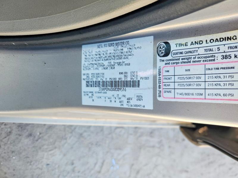 Продаж на аукціоні авто 2010 Ford Fusion, vin: 3FAHP0HA0AR389516, номер лоту: 53813176