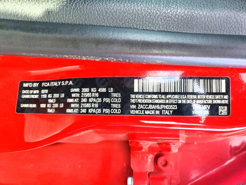 2018 Jeep Renegade მანქანა იყიდება აუქციონზე, vin: ZACCJBAH9JPH03523, აუქციონის ნომერი: 50719456