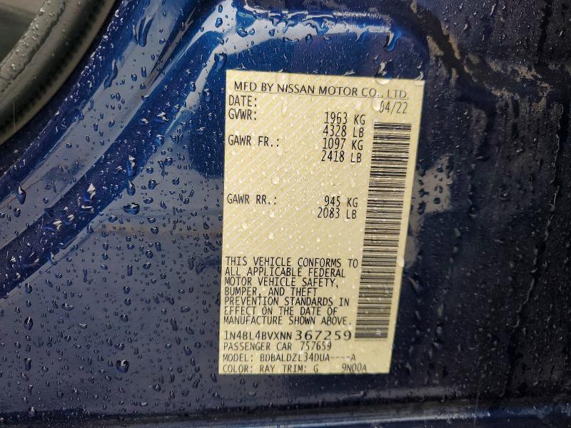Aukcja sprzedaży 2022 Nissan Altima, vin: 1N4BL4BVXNN367259, numer aukcji: 51296546