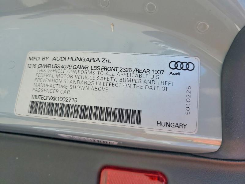 2019 Audi Tt მანქანა იყიდება აუქციონზე, vin: TRUTECFVXK1002716, აუქციონის ნომერი: 54650736