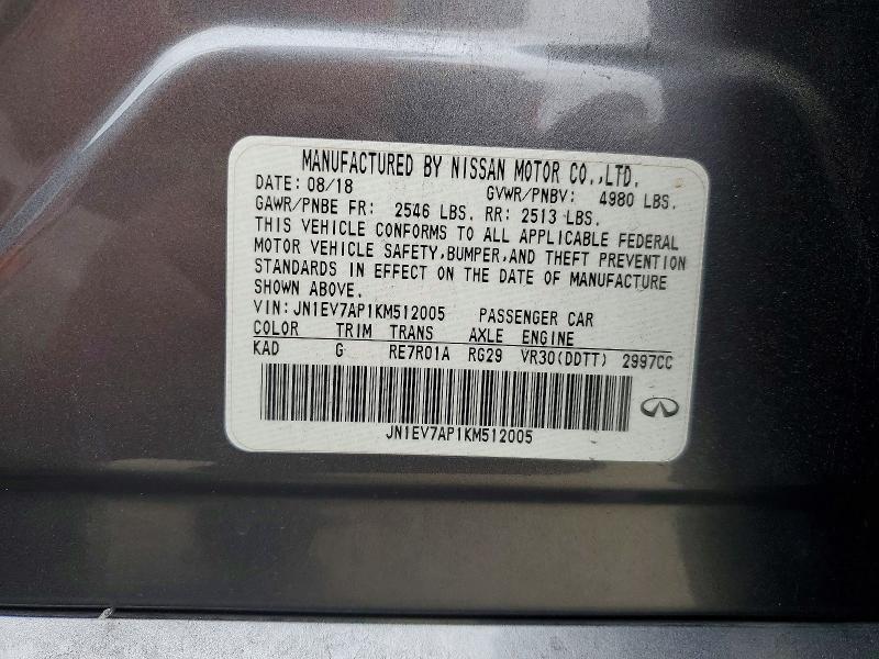 2019 Infiniti Q50 მანქანა იყიდება აუქციონზე, vin: JN1EV7AP1KM512005, აუქციონის ნომერი: 53575876