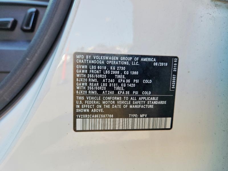 52149286 :رقم المزاد ، 1V2XR2CA9KC597766 vin ، 2019 Volkswagen Atlas مزاد بيع
