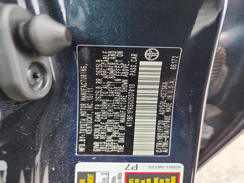 Aukcja sprzedaży 2012 Toyota Camry, vin: 4T1BF1FK6CU507810, numer aukcji: 52091656