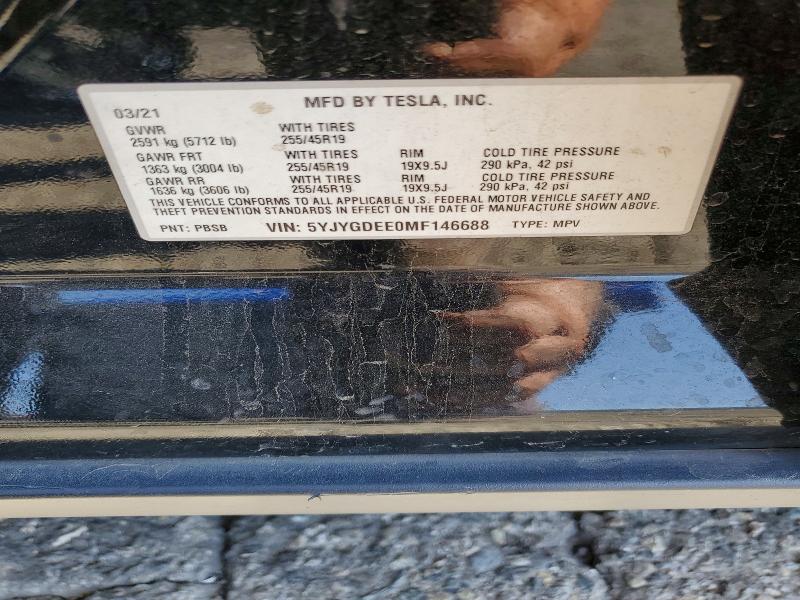Продажа на аукционе авто 2021 Tesla Model Y, vin: 5YJYGDEE0MF146688, номер лота: 54157356