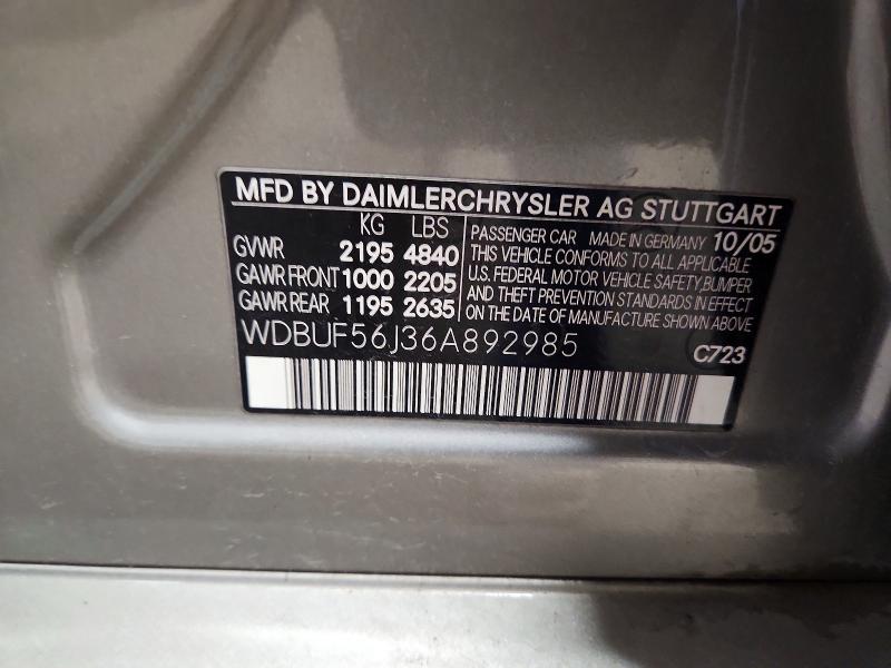 Aukcja sprzedaży 2006 Mercedes-benz E, vin: WDBUF56J36A892985, numer aukcji: 51962266