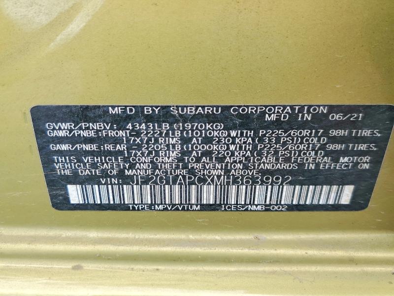 54185926 :رقم المزاد ، JF2GTAPCXMH363992 vin ، 2021 Subaru Crosstrek مزاد بيع