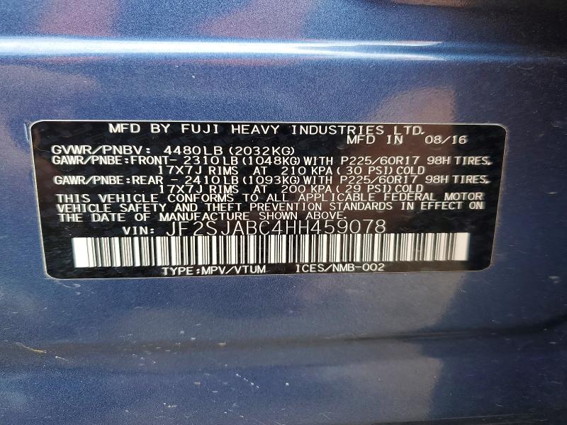 52212916 :رقم المزاد ، JF2SJABC4HH459078 vin ، 2017 Subaru Forester مزاد بيع