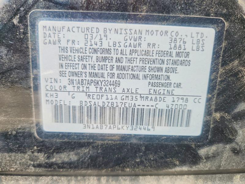 Продажа на аукционе авто 2019 Nissan Sentra, vin: 3N1AB7AP6KY324469, номер лота: 52568956