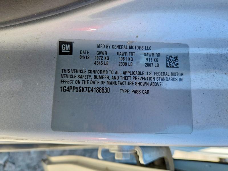 2012 Buick Verano მანქანა იყიდება აუქციონზე, vin: 1G4PP5SK7C4188630, აუქციონის ნომერი: 53062116