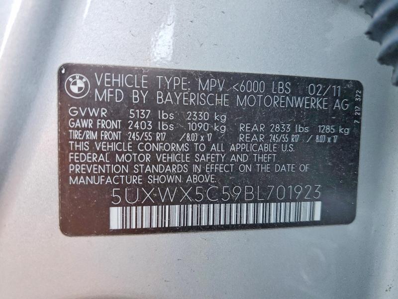 Auction sale of the 2011 Bmw X3, vin: 5UXWX5C59BL701923, lot number: 51824656