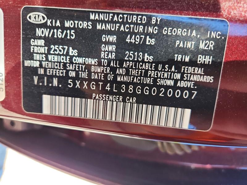 Продажа на аукционе авто 2016 Kia Optima, vin: 5XXGT4L38GG020007, номер лота: 54797006