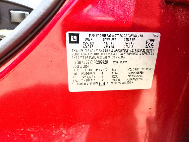 Aukcja sprzedaży 2015 Chevrolet Equinox, vin: 2GNALBEK5F6202728, numer aukcji: 55571276