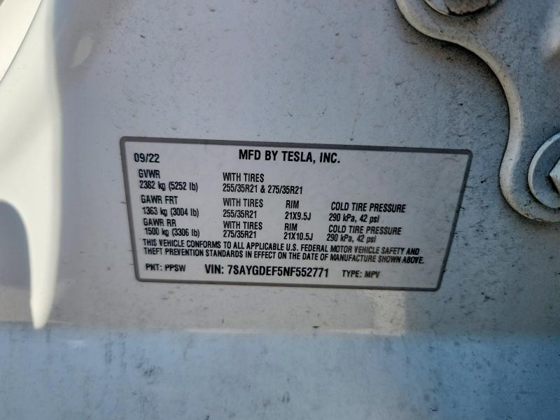 2022 Tesla Model  Y მანქანა იყიდება აუქციონზე, vin: 7SAYGDEF5NF552771, აუქციონის ნომერი: 54446126