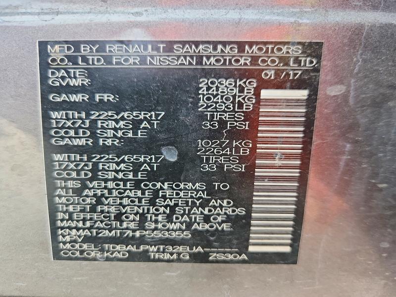 2017 Nissan Rogue მანქანა იყიდება აუქციონზე, vin: KNMAT2MT7HP553355, აუქციონის ნომერი: 52445716
