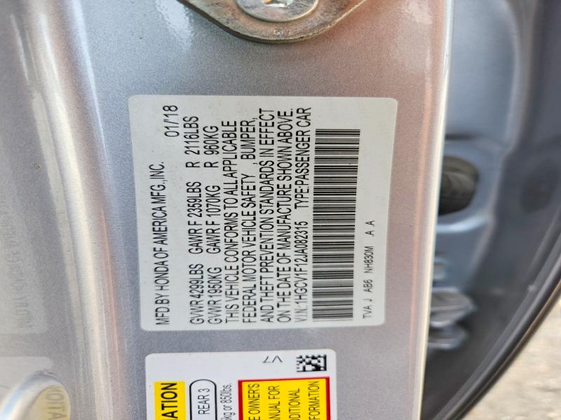 Aukcja sprzedaży 2018 Honda Accord, vin: 1HGCV1F12JA082315, numer aukcji: 54584126