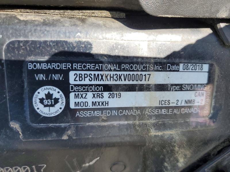 Aukcja sprzedaży 2019 Ski-doo Mx Z X-rs 850, vin: 2BPSMXKH3KV000017, numer aukcji: 52127016
