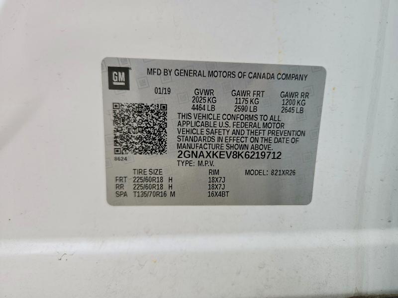 Продаж на аукціоні авто 2019 Chevrolet Equinox, vin: 2GNAXKEV8K6219712, номер лоту: 54606066