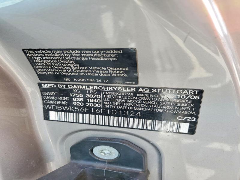 54965146 :رقم المزاد ، WDBWK56F16F101324 vin ، 2006 Mercedes-benz Slk مزاد بيع