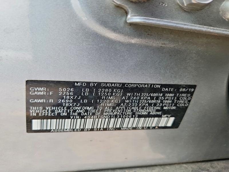53772066 :رقم المزاد ، 4S4BTGND1L3100613 vin ، 2020 Subaru Outback مزاد بيع