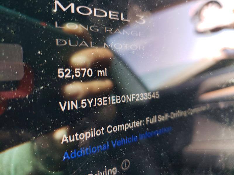 52027646 :رقم المزاد ، 5YJ3E1EB0NF233545 vin ، 2022 Tesla Model 3 مزاد بيع